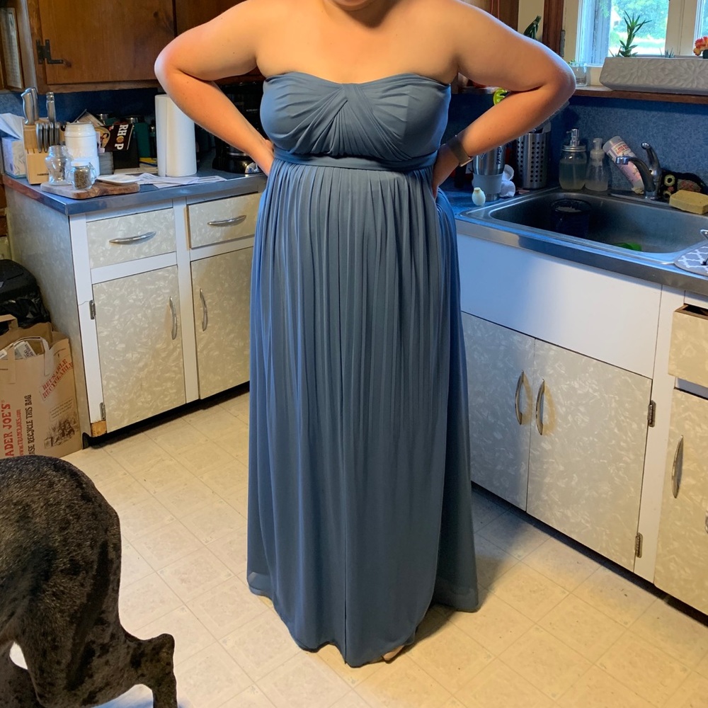 David’s Bridal Steel Blue Bridesmaid’s Dress
